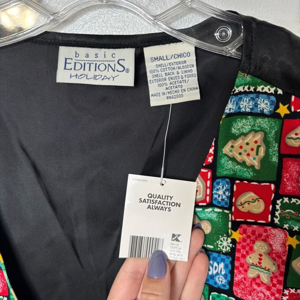 Basic Editions Holiday Vest Women’s Small Christmas Gingerbread Cookie Patchwork - Picture 7 of 9